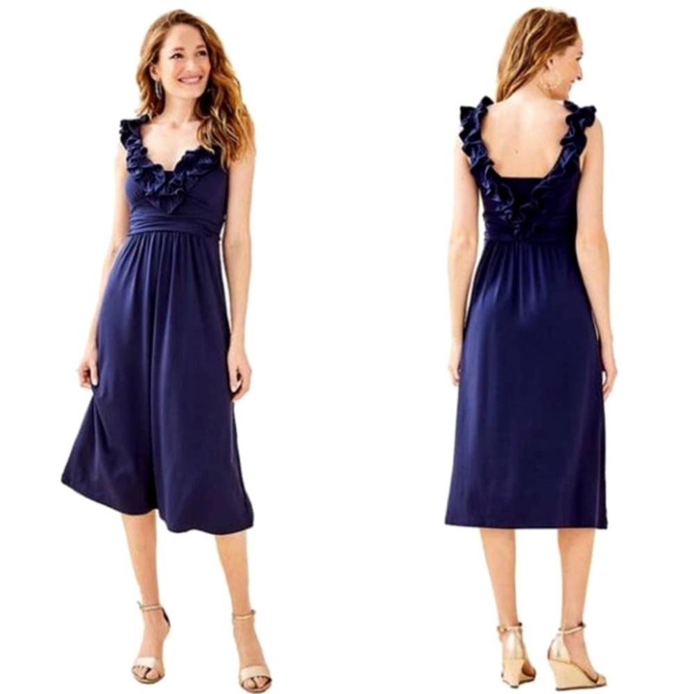 Lilly Pulitzer Midnight Blue Ruffle Midi Dress